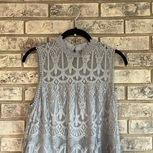 Xhilaration Light Blue Lace Sleeveless High Neck Top - Size S